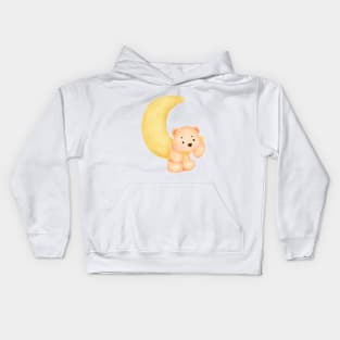 Cute teddy bear on the moon Kids Hoodie